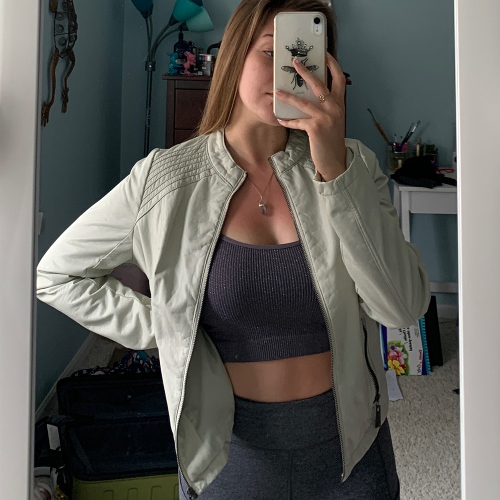 Cream Leather Jacket